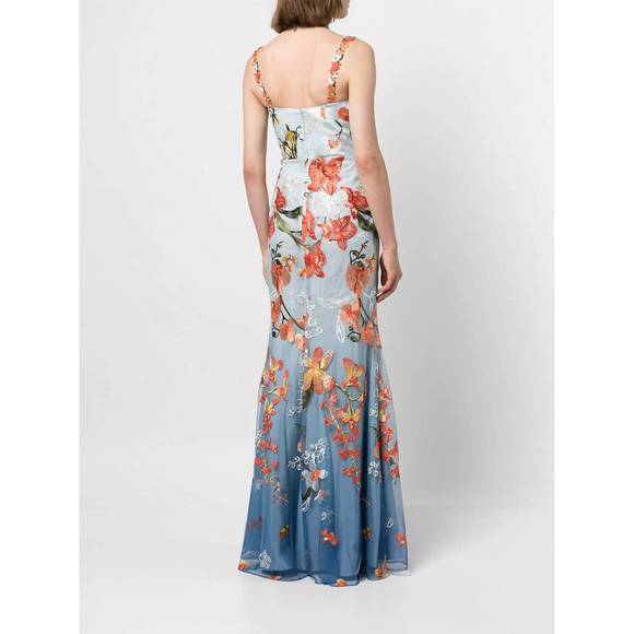 NEW MARCHESA ombré embroidered tulle mermaid gown in dusty blue - Picture 3 of 4